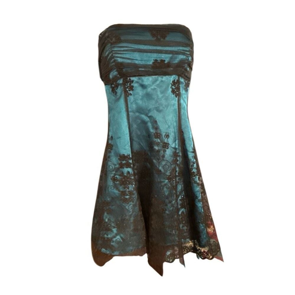 Blondie Nites by Stacy Sklar Teal & Black Lace Party Dress – Size 9